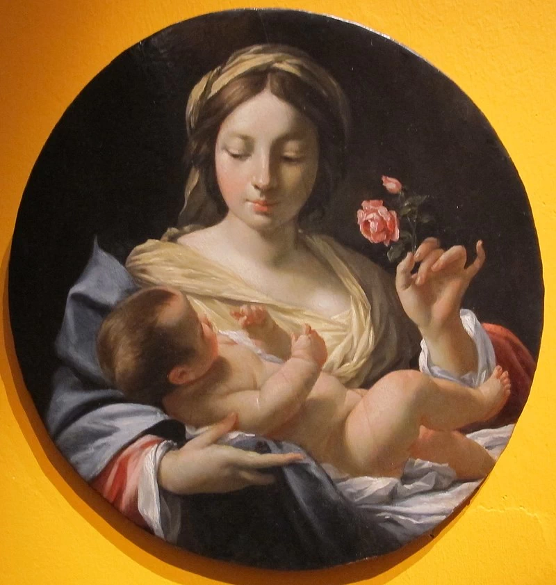 La Vergine col Bambino e una rosa